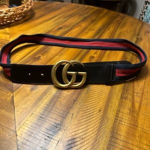 Gucci Black Red Navy Web GG Buckle Belt